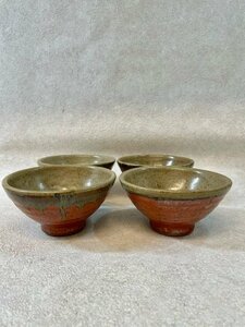 【美品】 茶碗 4個セット 茶道具 伝統 和食器 焼物 楽焼 茶道 赤茶碗 朱赤色 食器 椀 和 日本 キッチン 食卓 食器 飯碗