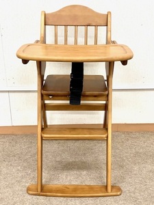 ☆美品☆ ベビーチェアー　木製　テーブル付き　ハイチェアー　安全ベルト付き　食事テーブル