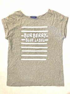【美品】Burberry バーバリー BLUE LABEL Tシャツ トップス グレー 綿 ブランドシャツ シンプル サイズ38(約M～Lサイズ) ファッション 服