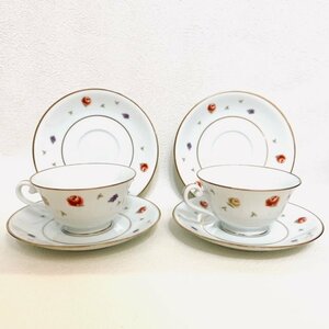 Noritake　ノリタケ　カップ&ソーサー　2客セット+ソーサー2枚　薔薇と葡萄　ホワイト　ティーカップ　金縁　陶器　来客　おもてなし