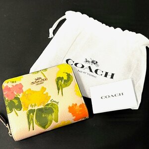 【美品】COACH コーチ 2つ折り財布 財布 ウォレット ビルフォールドウォレット 花柄 ブランド おしゃれ 小さめ レザー ミニ財布 コンパクト