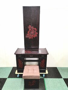 ★直接引取り歓迎★ 鎌倉彫り 三面鏡 化粧台 ドレッサー 鏡台 伝統工芸品 民芸品 メイク台 和風 和家具 インテリア