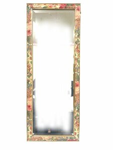 【直接引取歓迎】 ミラー 塩川光明堂 掛け鏡 CH-802 鏡 花柄 全身鏡 壁掛鏡 金縁 花柄 姿見 木製 コーディネート ひも付き 上品 可愛い