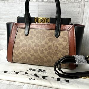 極美品 COACH コーチ 2way ハンドバッグ ショルダーバッグ レザー 本革 PVC シグネチャー ブラウン 78488 トループ キャリーオール