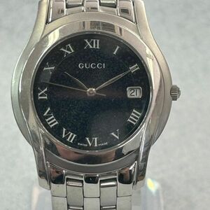 I911-O44-948* GUCCI Gucci 5500M quartz кварц Date черный циферблат оригинальный ремень 3 стрелки раунд мужские наручные часы ③