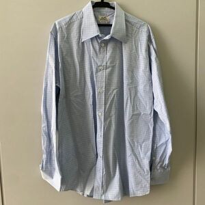 H358-O15-5181 ◎ HERMES エルメス 長袖 Yシャツ メンズ 44 17 1/2 セリエボタン トップス チェック 洋服 ライトブルー系 紳士 アパレル ③