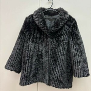 I211-K44-4019 SEVETse bed fake fur long sleeve coat lady's size 13 black black ②