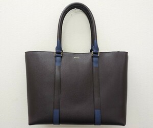 #7046 [ unused tag attaching ] Paul Smith Paul Smith tote bag business leather shoulder .. wine blue trim leather 