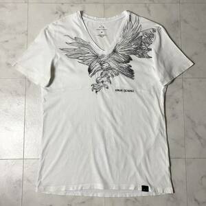 アルマーニ ARMANI EXCHANGE イーグルロゴ刺繍 Vネック 半袖 Tシャツ Mサイズ ホワイト 白 メンズ