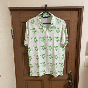 sinakoba polo-shirt with short sleeves white L size hibiscus pattern 