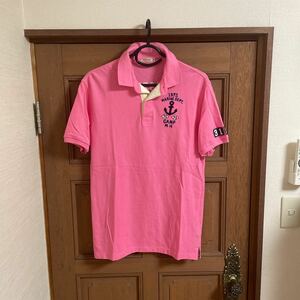 ミキハウス　男性用半袖ポロシャツ　淡いピンク　Mサイズ ワッペンデザイン