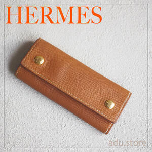  хорошая вещь * Hermes HERMESechuikre4 Serie 4 полосный чехол для ключей ключ Gold Brown 0Y печать мужской женский бренд 
