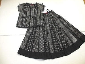  Pink House monochrome -m stripe pattern blouse & skirt setup black passing of years not yet have on goods Pink House era 