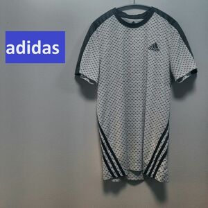 adidas ドット柄Tシャツ ホワイト グレー メンズL