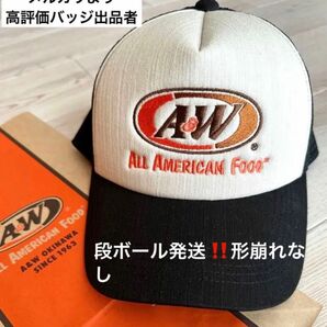 新品タグ付きA&W沖縄限定　ロゴメッシュキャップ ブラック　トラッカー　段ボール