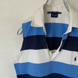 [KWT1745] Ralph Lauren Polo no sleeve lady's blue × white × navy size S pohs 