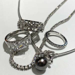 1 jpy ~! silver accessory 5 point summarize gross weight 39.7g necklace ring 11 number SILVER 925 SV pendant ring 