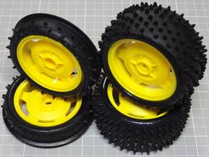  Tamiya 2. buggy for off Roadster dish wheel yellow + F: rib spike R: square studded snow tire for 1 vehicle 2WD buggy each car DT02DT03