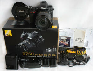 Nikon D-750 24-120mm レンズキット マルチパワーバッテリー付き【シャッター数4650ショット・元箱付き】