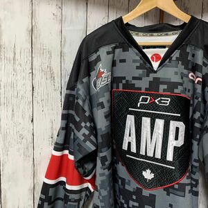 NHL ONE HSL AMP 迷彩　ゲームシャツ　ワッペン　プリント　古着　長袖　黒　グレー