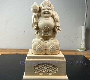 B2162☆新品極上品 総檜材 大黒天立像 七福神 仏教工芸品 木彫仏教 精密彫刻 仏師で仕上げ品