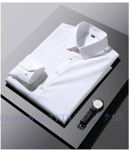 B0807☆新品 綿 メンズ 高級感 トップス 長袖 シャツ ドレスシャツ ワイシャツ 無地 ビジネス シャツ おしゃれ 20代 30代/ホワイト