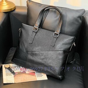 B7594☆新品高級PUレザー ビジネスバッグ メンズPCバッグ ショルダーバッグ ブリーフケース 横型 書類かばん PCバッグ 黒
