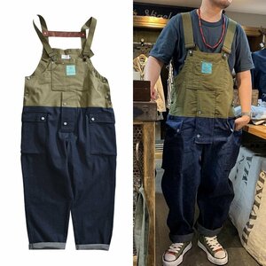 B0131☆新品つなぎ オーバーオール サロペットパンツ ワイドパンツ カラーマッチング メンズ ゆったり 大きいサイズ XL