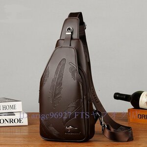 B1534☆新品メンズ ボディバッグ レザー 鞄 斜めがけバッグ 軽量 通勤 ビジネス ２色選択可 ブラウン