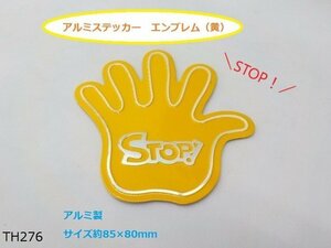 （ＴＨ）★☆STOP アルミステッカー　エンブレム　黄色（車　バイク）ストップ★