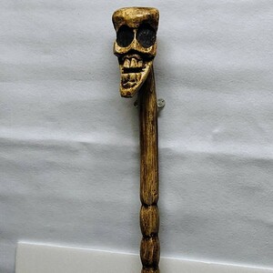 木彫のガイコツの杖 1点物 全長122センチ 骸骨のステッキ（木彫 ドクロスケルトン Skeleton Stick 木工 工芸品 彫刻長老の杖 年代物 つえ）