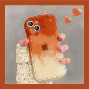 オレンジ iPhone15 スマホケース グラデーション 大理石 韓国 iPhone 透明 可愛い