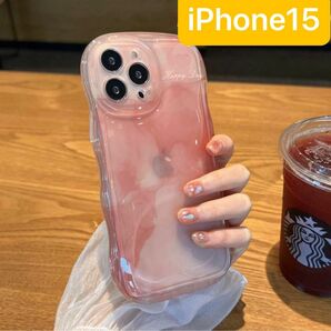 iPhone15 スマホケース ピンク グラデーション 大理石 韓国 iPhone 透明 可愛い