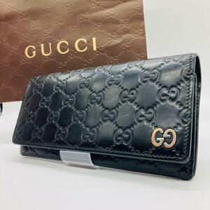 GUCCI グッチ 長財布 二つ折り財布 ロングウォレット シマ GG ロゴ オールレザー 本革 黒 ブラック 481727 折財布 メンズ レディース