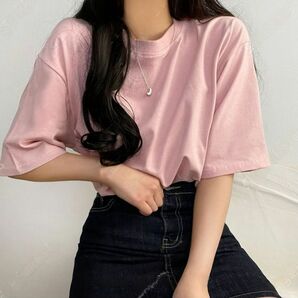 半袖Tシャツ　ゆったり　　韓国アパレル　おしゃれ　シンプル　ピンク