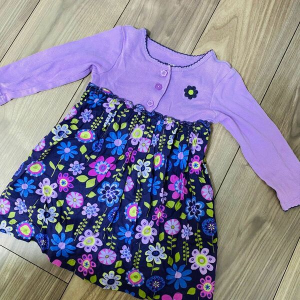 baby Gap 18m 女の子 ワンピース 長袖　花柄　パープル　紫　ロンパース