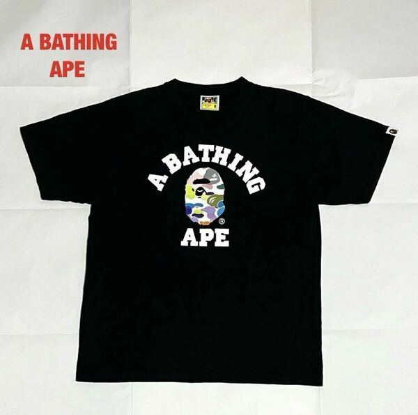 【人気】A BATHING APE　アベイシングエイプ　ロゴTシャツ　大猿　アーチロゴ　シングルステッチ　カモフラージュ柄　ユニセックス