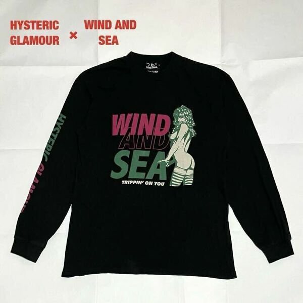 【希少】HYSTERIC GLAMOUR×WIND AND SEA　コラボロンT　ヒスガール　袖ロゴ　ヒステリックグラマー　ウィンダンシー　02203CL14