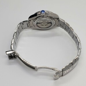 新品 自動巻 黒青 GMT SEIKO NH34 メンズ腕時計 機械式 回転ベゼル サファイア風防 裏スケ の画像6