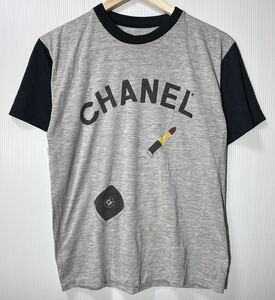 80s 90s CHANEL BOOTLEG ヴィンテージプリントTシャツ グレー 黒 USA シャネル ロゴ パロディ ブート HIPHOP ダッパーダン 