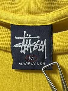90s OLD STUSSY ロゴプリント Tシャツ 黄色 M USA製 紺タグ ヴィンテージ ステューシー オールドスケート アーカイブ 