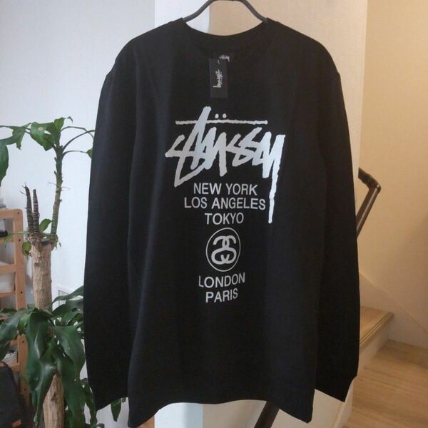 ロンT　黒　L　ワールドツアー　STUSSY