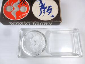  Showa era glass made TARO Okamoto Taro face plate tray sun. . face Robert Brown giraffe *si- gram Novelty also box ( pain equipped ) old goods 