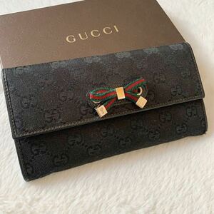 美品GUCCIグッチ長財布GGキャンバス X12097 プリンシー GGキャンバス ブラック キャンバス×レザー