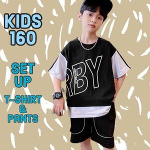 キッズ 男の子 160 ブラック セットアップ tシャツ ハーフパンツ 短パン 韓国子供服