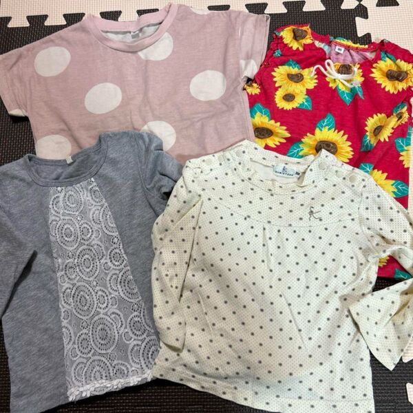 90サイズ 長袖 レース 半袖 水玉 ピンク ノースリーブ ひまわり 向日葵 Tシャツ ロンT 組曲 女の子 トップス