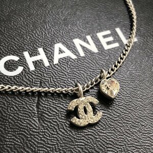 1円~ 箱 良品 CHANEL シャネル 05P ココマーク トップ ハート ネックレス ラインストーン ビンテージ アンティーク シルバー IW405BA02CHNB