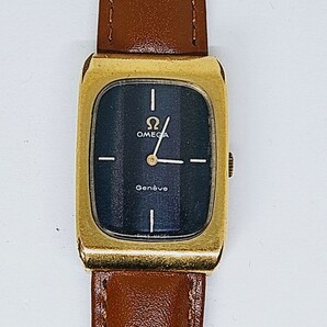稼働品 OMEGA オメガ ジュネーブ 青文字盤 手巻 メンズ腕時計 スクエア ベルト社外品新品 の画像1