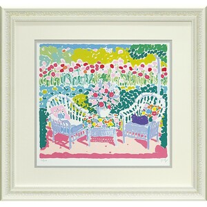 Art hand Auction 額装絵画 ジョン ボッチ｢パティオ&ポピーズ｣(版画シルクスクリーン), 美術品, 絵画, その他