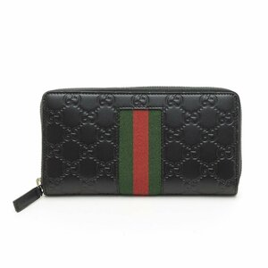 □514959 未使用品 GUCCI ラウンドファスナー長財布 GGグッチシマ ニューウェブ ジップアラウンド シェリーライン 408831 レザー ブラック